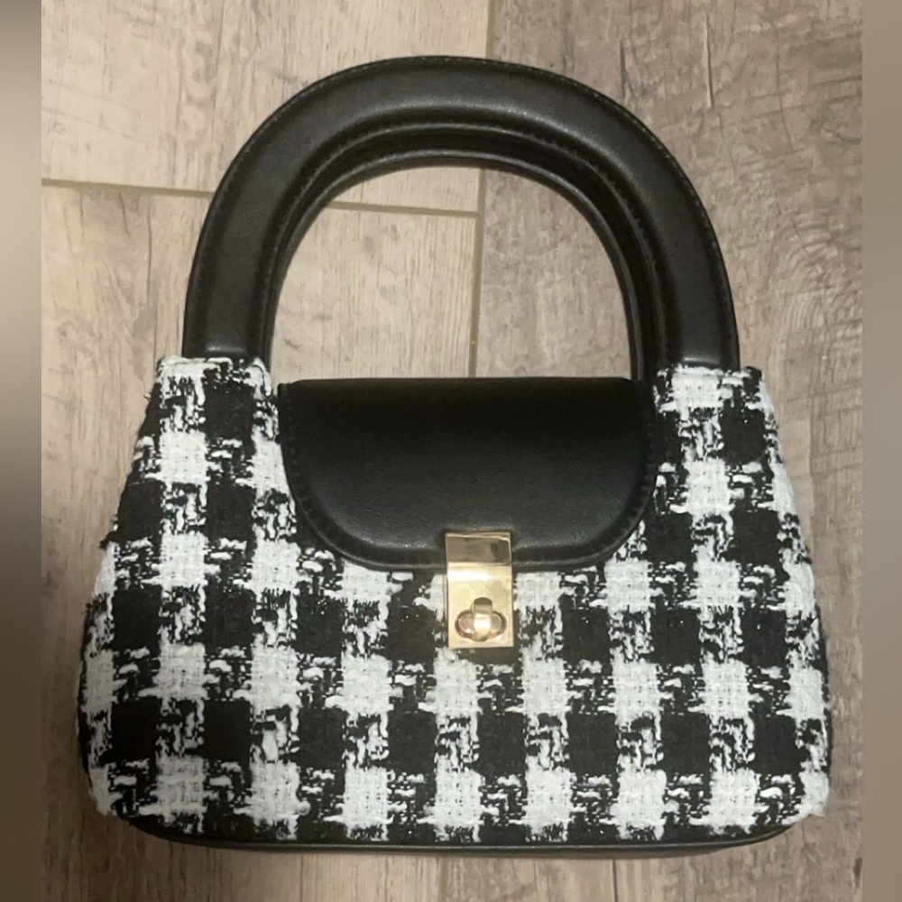 TAYLOR SWIFT TTPD inspired BLACK AND WHOTE GINGHAM PURSE W SHORT OR LONG STRAP